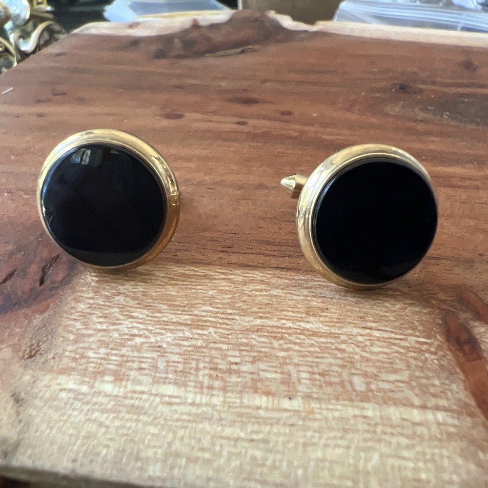Vintage Cufflinks Jewelry‎ Gold Tone And Black